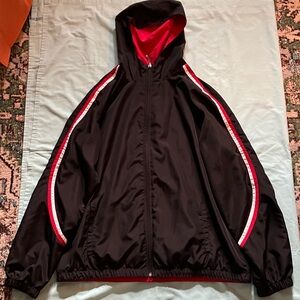 Stylish Black and Red Hooded Reversible Windbreaker